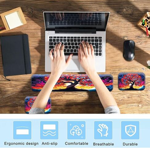 وسادة مسند المعصم للوحة المفاتيح + وسادات الكوع المكتبية (مجموعة 3 قطع)، مسند معصم جل من إسفنج الذاكرة لفأرة لوحة المفاتيح، وسادة دعم مريحة لمرفق الذراع للكمبيوتر المحمول Mac-We Walk by Faith Pink Purple in Kuwait