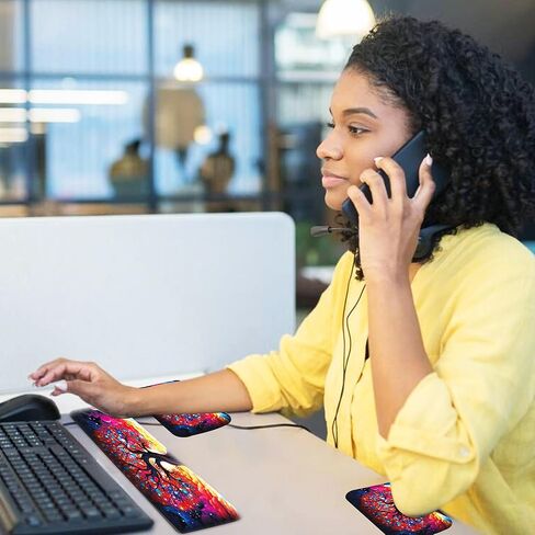 وسادة مسند المعصم للوحة المفاتيح + وسادات الكوع المكتبية (مجموعة 3 قطع)، مسند معصم جل من إسفنج الذاكرة لفأرة لوحة المفاتيح، وسادة دعم مريحة لمرفق الذراع للكمبيوتر المحمول Mac-We Walk by Faith Pink Purple in Kuwait