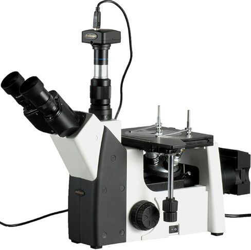 AmScope ME1200TB-M Digital Inverted Trinocular Metallurgical Microscope, 50X-1000X Magnification, PL10x and PL20x Eyepieces, Polarizing Condenser, Brightfield and Polarizing LED Illumination with Rheostat, Large Double-Layer Mechanical Stage, 90-240V, Inc in Saudi Arabia