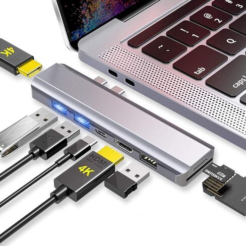 ايكسا موزع USB C ثلاثي الشاشة مع 2 HDMI 4K، 8 في 1 USB نوع C مزدوج HDMI قاعدة شحن لماك بوك برو واير 2019/2018/2017/2016 8 في 1 فضي in Kuwait