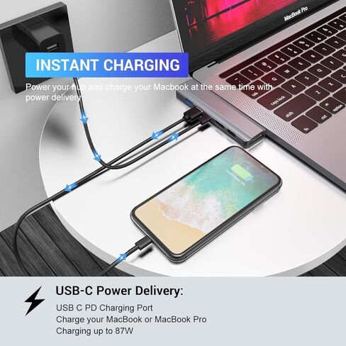 ايكسا موزع USB C ثلاثي الشاشة مع 2 HDMI 4K، 8 في 1 USB نوع C مزدوج HDMI قاعدة شحن لماك بوك برو واير 2019/2018/2017/2016 8 في 1 فضي in Kuwait