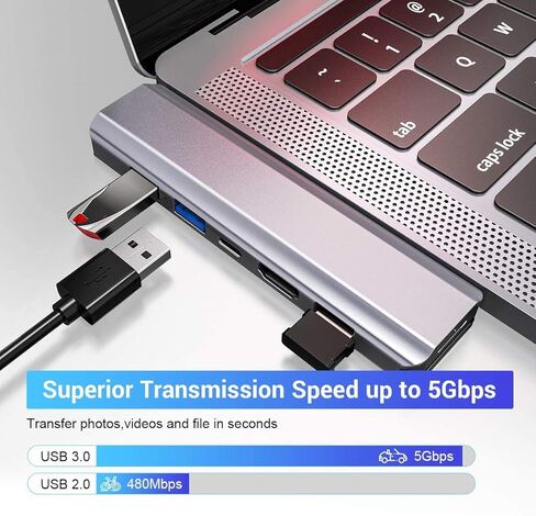 ايكسا موزع USB C ثلاثي الشاشة مع 2 HDMI 4K، 8 في 1 USB نوع C مزدوج HDMI قاعدة شحن لماك بوك برو واير 2019/2018/2017/2016 8 في 1 فضي in Kuwait