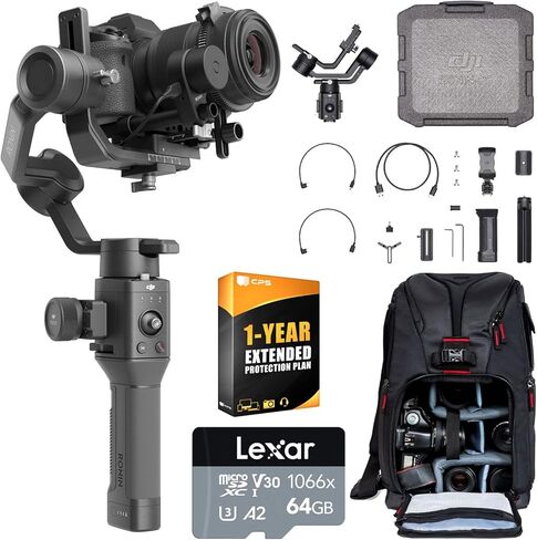 DJI Ronin-SC مثبت جيمبال ثلاثي المحاور للكاميرات غير المرآة، حزمة إبداعية مع بطاقة ذاكرة MicroSDXC سعة 64 جيجابايت، وحزمة حماية معززة لمدة عام واحد CPS وحقيبة ظهر Deco Gear Sling in Saudi Arabia