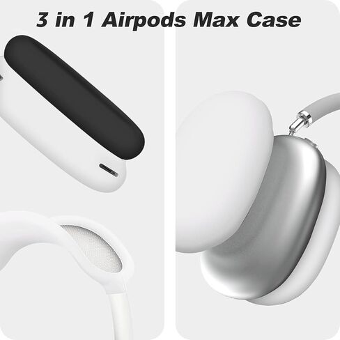 [3 في 1] حافظة سيليكون Vsagier لجهاز AirPod Max، غطاء وسادة الأذن / غطاء أكواب الأذن / غطاء عصابة الرأس، جلد مضاد للخدش، ملحقات غطاء حماية فائق لجهاز Apple AirPods Max (أبيض)... in Kuwait