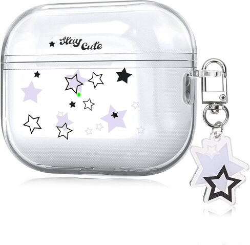 حافظة ايربودز برو 2 مع سلسلة مفاتيح على شكل نجوم، تصميم بنمط نجوم لطيفة غطاء واقي شفاف ناعم لسماعات ايربودز برو الجيل الثاني 2022 in Kuwait