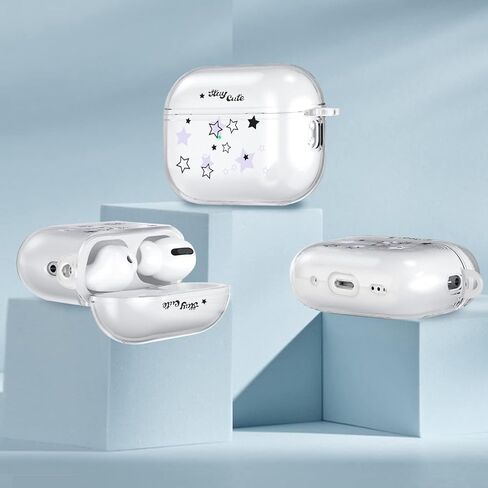 حافظة ايربودز برو 2 مع سلسلة مفاتيح على شكل نجوم، تصميم بنمط نجوم لطيفة غطاء واقي شفاف ناعم لسماعات ايربودز برو الجيل الثاني 2022 in Kuwait