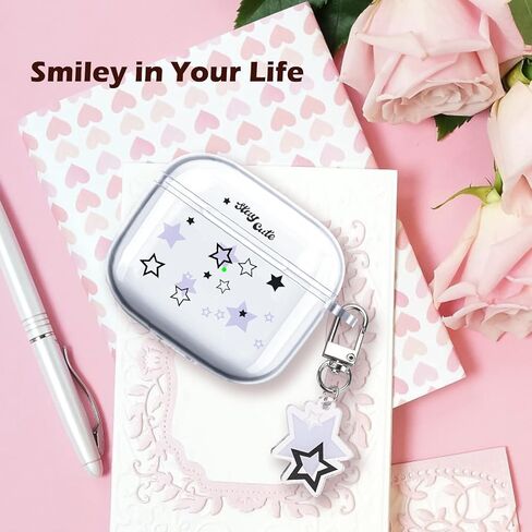 حافظة ايربودز برو 2 مع سلسلة مفاتيح على شكل نجوم، تصميم بنمط نجوم لطيفة غطاء واقي شفاف ناعم لسماعات ايربودز برو الجيل الثاني 2022 in Kuwait