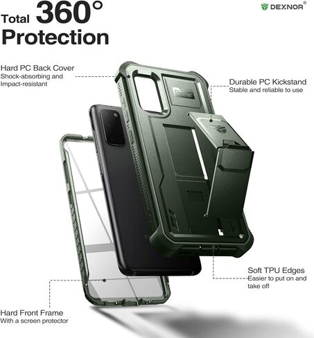 Dexnor for Samsung Galaxy S20 5G Case, [Built in Screen Protector and Kickstand] Heavy Duty Military Grade Protection Shockproof Protective Cover for Samsung Galaxy S20 5G/6.2 inches, Black in Saudi Arabia
