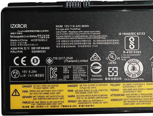 استبدال بطارية IZKROR 00HW030 96Wh 6400mAh 8 خلايا لجهاز Lenovo ThinkPad P70 20ER 20ES P71 20HK 20HL Series Laptop 01AV451 SB10F46468 4X50K14092 5B10W13950 78++ 78+ 15V in Saudi Arabia