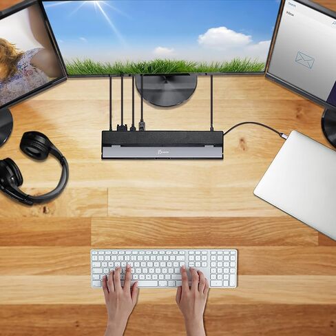 محطة إرساء j5create USB C - تدعم ما يصل إلى 3 شاشات عرض في وقت واحد | HDMI، DisplayPort، VGA، شحن سريع 100 وات PD، جيجابت إيثرنت | يأتي مع مقصورة كابل من النوع C (JCD543) (متجدد) in Kuwait