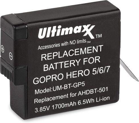 شاحن بطارية Ultimaxx مزدوج USB لبطاريات GoPro HERO 5 و6 و7 و8 مع بطاريتين بديلتين ممتدتين (1700 مللي أمبير/3.85 فولت/6.5 وات) للاستخدام مع كاميرات GoPro HERO5 وHERO6 وHERO7 وHERO8 in Saudi Arabia