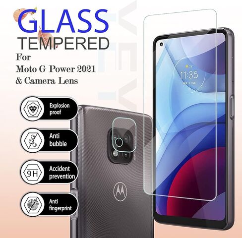 واقي شاشة موتو جي باور 2021 + واقيات عدسة الكاميرا من واي اي اي بي اف، [قطعتان] واقي شاشة من الزجاج المقسى [خالٍ من الفقاعات] [مناسب للحافظة] واقي شاشة زجاجي لهاتف موتورولا موتو جي باور 2021 in Kuwait