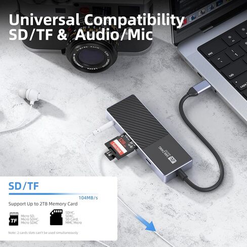 محول محور USB C مطور، محطة إرساء USB C لأجهزة Mac [مستقر للغاية]، محول USB C 8 في 1 إلى HDMI متوافق مع أجهزة الكمبيوتر المحمولة USB-C والأجهزة من النوع C (4K HDMI USB3.0 SD/TF قارئ بطاقة 100 وات PD) in Kuwait