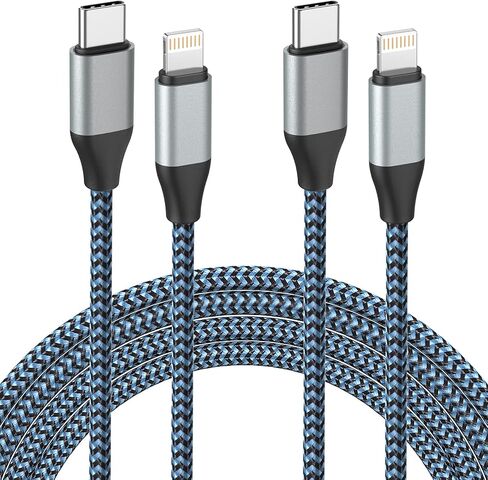 كابل USB C إلى Lighting، 2 حزمة 6FT MFi معتمد سريع 20 واط شحن متزامن سلك نايلون مضفر متوافق مع iPhone 12/12ProMax/11/11Pro/11Pro MAX/XS/XS MAX/XR/X/8/8Plus/7/7Plus والمزيد in Saudi Arabia