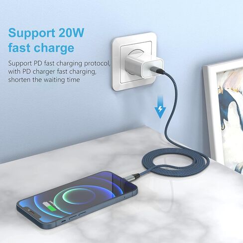 كابل USB C إلى Lighting، 2 حزمة 6FT MFi معتمد سريع 20 واط شحن متزامن سلك نايلون مضفر متوافق مع iPhone 12/12ProMax/11/11Pro/11Pro MAX/XS/XS MAX/XR/X/8/8Plus/7/7Plus والمزيد in Saudi Arabia