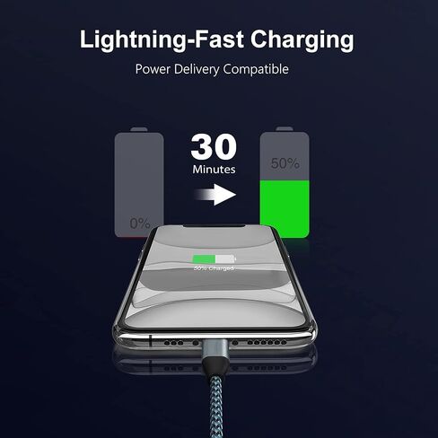 كابل USB C إلى Lighting، 2 حزمة 6FT MFi معتمد سريع 20 واط شحن متزامن سلك نايلون مضفر متوافق مع iPhone 12/12ProMax/11/11Pro/11Pro MAX/XS/XS MAX/XR/X/8/8Plus/7/7Plus والمزيد in Saudi Arabia