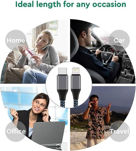 كابل USB C إلى Lighting، 2 حزمة 6FT MFi معتمد سريع 20 واط شحن متزامن سلك نايلون مضفر متوافق مع iPhone 12/12ProMax/11/11Pro/11Pro MAX/XS/XS MAX/XR/X/8/8Plus/7/7Plus والمزيد in Saudi Arabia
