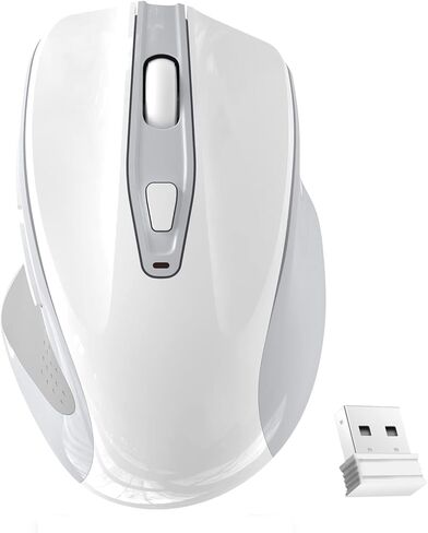 QIJIAYI ماوس كمبيوتر لاسلكي قابل لإعادة الشحن، 2.4G ماوس USB محمول بدون ضوضاء ماوس مريح - يناسب يدك بشكل جيد، 3 مستويات DPI قابلة للتعديل، مصمم لأجهزة الكمبيوتر المحمول والكمبيوتر الشخصي والكمبيوتر المحمول (أبيض) in Kuwait
