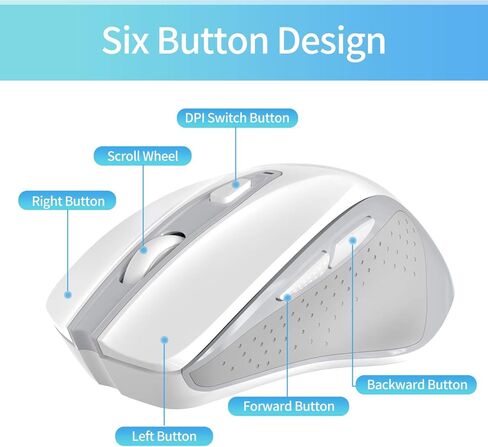QIJIAYI ماوس كمبيوتر لاسلكي قابل لإعادة الشحن، 2.4G ماوس USB محمول بدون ضوضاء ماوس مريح - يناسب يدك بشكل جيد، 3 مستويات DPI قابلة للتعديل، مصمم لأجهزة الكمبيوتر المحمول والكمبيوتر الشخصي والكمبيوتر المحمول (أبيض) in Kuwait