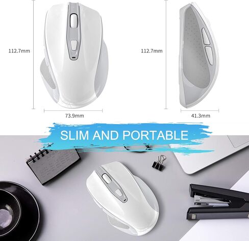 QIJIAYI ماوس كمبيوتر لاسلكي قابل لإعادة الشحن، 2.4G ماوس USB محمول بدون ضوضاء ماوس مريح - يناسب يدك بشكل جيد، 3 مستويات DPI قابلة للتعديل، مصمم لأجهزة الكمبيوتر المحمول والكمبيوتر الشخصي والكمبيوتر المحمول (أبيض) in Kuwait