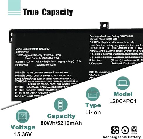 L20C4PC1 Laptop Battery Compatible with Lenovo Legion 5 Pro-16ACH6 16ACH6H 16ITH6 16ITH6H Legion 5-15ITH6 15ITH6H 15ACH6 15ACH6A 15ACH6H Legion 7-16ITHg6 16ACHg6 Series L20M4PC1 L20D4PC1 80Wh in Kuwait
