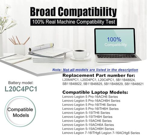 L20C4PC1 Laptop Battery Compatible with Lenovo Legion 5 Pro-16ACH6 16ACH6H 16ITH6 16ITH6H Legion 5-15ITH6 15ITH6H 15ACH6 15ACH6A 15ACH6H Legion 7-16ITHg6 16ACHg6 Series L20M4PC1 L20D4PC1 80Wh in Kuwait