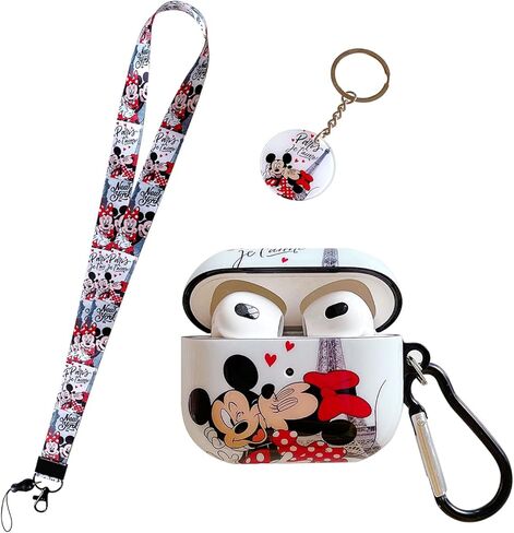 حافظة AirPod الثالثة الفاخرة مع سلسلة مفاتيح ميكي وميني، تصميم قبلة الرسوم المتحركة الشخصية وعملية IMD الفريدة من نوعها من مادة TPU الناعمة من الجيل الثالث من Airpod (إصدار 2021) in Kuwait