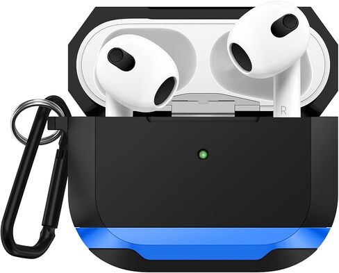 ULAK متوافق مع غطاء حافظة AirPods 3، غطاء حماية متين بتصميم كامل الجسم مضاد للصدمات مع سلسلة مفاتيح لـ AirPods الجيل الثالث 2021 [مصباح أمامي مرئي]، أزرق in Kuwait