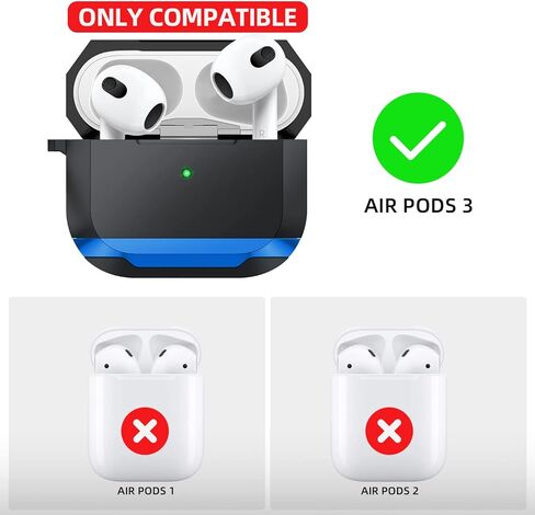 ULAK متوافق مع غطاء حافظة AirPods 3، غطاء حماية متين بتصميم كامل الجسم مضاد للصدمات مع سلسلة مفاتيح لـ AirPods الجيل الثالث 2021 [مصباح أمامي مرئي]، أزرق in Kuwait