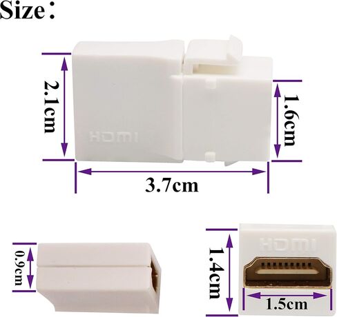 HDMI Keystone Coupler, Gold Plated HDMI Keystone Jack Insert Female to Female 3D 4K Coupler Adapter for Wall Plate (Black/2 Pack) in Kuwait