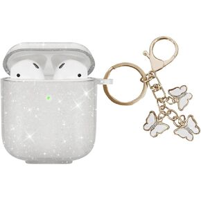 AIIEKZ متوافق مع غطاء حافظة AirPods، حافظة TPU ناعمة لحافظة AirPods 2&1 Generation مع سلسلة مفاتيح فراشة لطيفة للفتيات والنساء (شفاف لامع) in Kuwait