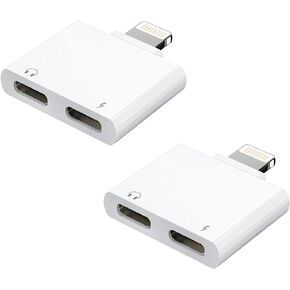 [Apple MFi Certified] iPhone Adapter,2 Pack Headphone Adapter for iPhone, Dual Lightning Audio + Charger Adapter Dongle Cable Splitter Compatible with iPhone 14/14 Pro Max/13/12/11/SE/X/XS/8/7/6/5 in Kuwait