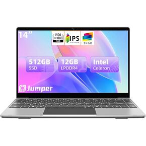 jumper Laptop, 12 GB DDR4 RAM, 512GB SSD Intel Quad Core Celeron J4105, Thin and Light Laptop Computer, Full HD 1080P Display, Dual Speakers, 2.4/5GHz, Long Battery Life, HD Webcam, 14 Inch. in Kuwait