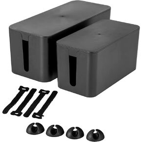 Cable Management Box [Cable Organizer Box Home Tool, Power Strip Cover, Baby Proof & Pets Electric Concealer] Wire Cord Cable Box Outlet Surge Protector - Lounge, Desk, TV & Computer (2 Boxes, Black) in Saudi Arabia