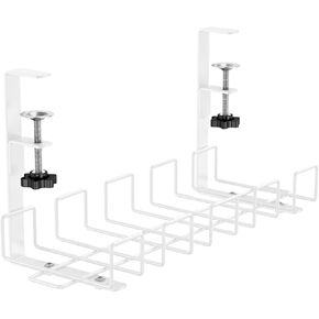 صينية إدارة الكابلات تحت المكتب من Oyydecor - 15.7 بوصة بدون إدارة كابلات الحفر تحت المكتب مع تثبيت المشابك، إدارة كابلات مكتب معدني قوي للسكن الجامعي أو المكتب أو المنزل، أبيض in Kuwait