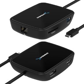 SABRENT Thunderbolt 3 Certified Travel Dock Dual Display Compact Docking Station | HDMI 2.0 4K | DisplayPort 1.4 8K | SD Card Reader | Ethernet Port | 1 USB 3.0 Type A Port | for Mac and PC (HB-THUC)