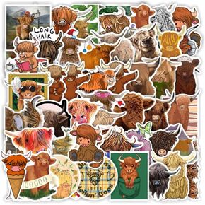 50 قطعة ملصقات بقرة المرتفعات ، ملصقات البقرة المقاومة للماء من الفينيل لزجاجات المياه والكمبيوتر المحمول وكأس القصاصات والهاتف ولوح التزلج in Kuwait