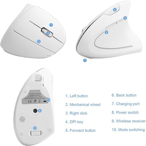 Hilitand Ergonomic Vertical Mouse, 2.4G Wireless Optical Game Mouse, RGB Backlight, Adjustable 4-Level 2400DPI, 6 Button for PC/Laptop Desktop(White) in Saudi Arabia