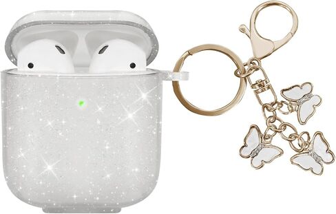 AIIEKZ Compatible with AirPods Case Cover, Soft TPU Case for AirPods 2&1 Generation Case with Cute Butterfly Keychain for Girls Women (Glitter Clear) in Saudi Arabia