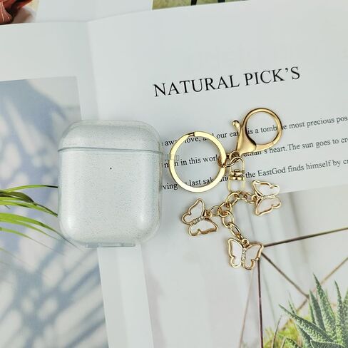 AIIEKZ Compatible with AirPods Case Cover, Soft TPU Case for AirPods 2&1 Generation Case with Cute Butterfly Keychain for Girls Women (Glitter Clear) in Saudi Arabia