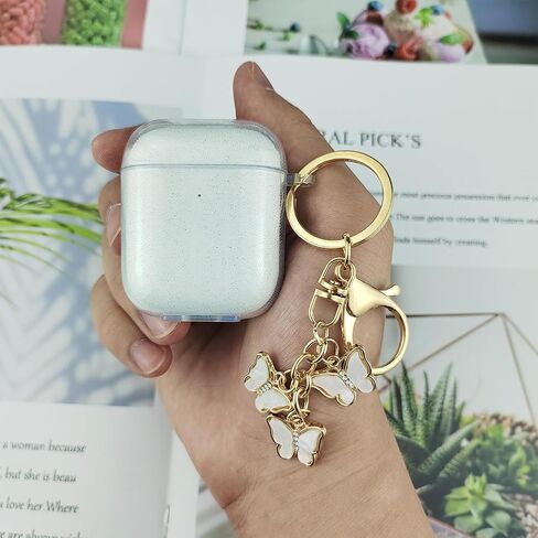 AIIEKZ Compatible with AirPods Case Cover, Soft TPU Case for AirPods 2&1 Generation Case with Cute Butterfly Keychain for Girls Women (Glitter Clear) in Saudi Arabia