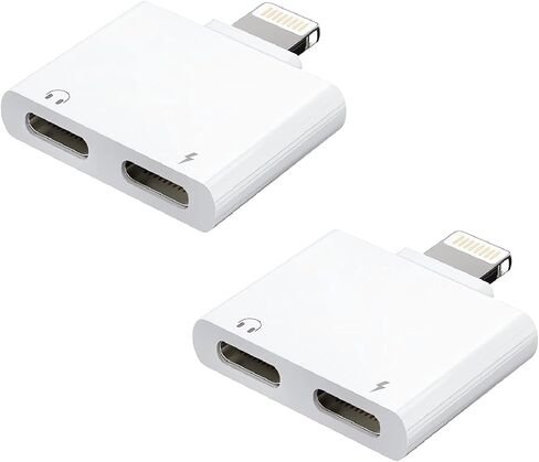 [Apple MFi Certified] iPhone Adapter,2 Pack Headphone Adapter for iPhone, Dual Lightning Audio + Charger Adapter Dongle Cable Splitter Compatible with iPhone 14/14 Pro Max/13/12/11/SE/X/XS/8/7/6/5 in Kuwait