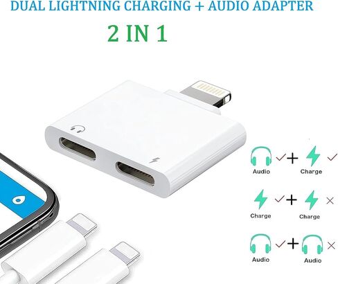 [Apple MFi Certified] iPhone Adapter,2 Pack Headphone Adapter for iPhone, Dual Lightning Audio + Charger Adapter Dongle Cable Splitter Compatible with iPhone 14/14 Pro Max/13/12/11/SE/X/XS/8/7/6/5 in Kuwait