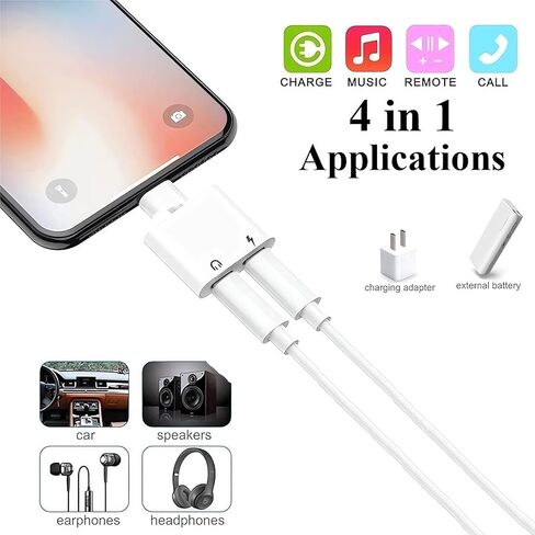[Apple MFi Certified] iPhone Adapter,2 Pack Headphone Adapter for iPhone, Dual Lightning Audio + Charger Adapter Dongle Cable Splitter Compatible with iPhone 14/14 Pro Max/13/12/11/SE/X/XS/8/7/6/5 in Kuwait