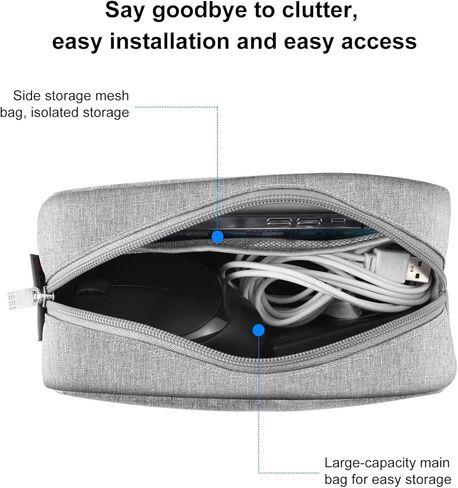 HAWEEL منظم إلكتروني، حقيبة منظم كابلات السفر، حقيبة إكسسوارات إلكترونية، حقيبة تخزين محمولة مقاومة للماء للكابلات، السلك، الشاحن، بنك الطاقة، الهواتف، سماعات الأذن، محولات الطاقة، الماوس، رمادي، صغير in Kuwait