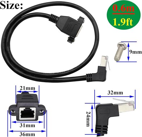 zdyCGTime Cat 6 RJ45 90 Degree Male to Female Shielded Ethernet Network Connector Screw Panel Mount Extension Cable, 8P8C Ethernet Network Extension Cable for Router, Set Top Box, etc.(Up/0.6M) in Saudi Arabia