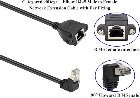zdyCGTime Cat 6 RJ45 90 Degree Male to Female Shielded Ethernet Network Connector Screw Panel Mount Extension Cable, 8P8C Ethernet Network Extension Cable for Router, Set Top Box, etc.(Up/0.6M) in Saudi Arabia