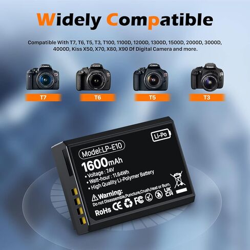 WAVYPO Upgraded LP-E10 Battery Replacement for Canon EOS Rebel T3 T5 T6 T7 T100 Kiss X50 X70 X80 X90 1100D 1200D 1300D 1500D 4000D Digital Camera in Kuwait