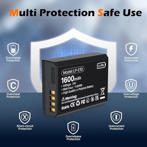 WAVYPO Upgraded LP-E10 Battery Replacement for Canon EOS Rebel T3 T5 T6 T7 T100 Kiss X50 X70 X80 X90 1100D 1200D 1300D 1500D 4000D Digital Camera in Kuwait