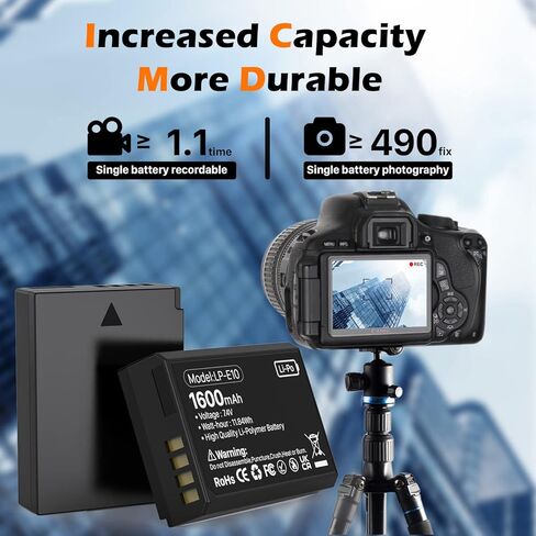 WAVYPO Upgraded LP-E10 Battery Replacement for Canon EOS Rebel T3 T5 T6 T7 T100 Kiss X50 X70 X80 X90 1100D 1200D 1300D 1500D 4000D Digital Camera in Kuwait